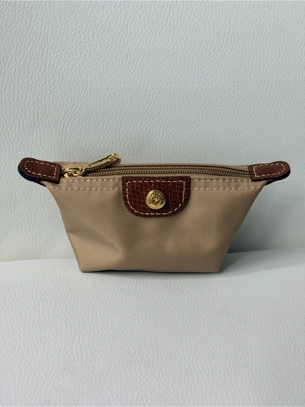 NWOT Longchamp Le Pliage Original Mini Pouch Coin Purse Beige Desert